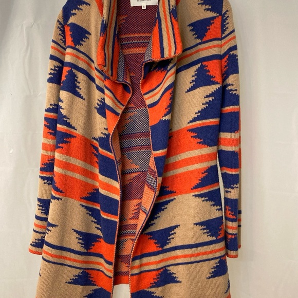 Rachel Roy Cardigan multi  Aztec  Southwestern  long Boho small open front - Picture 4 of 5